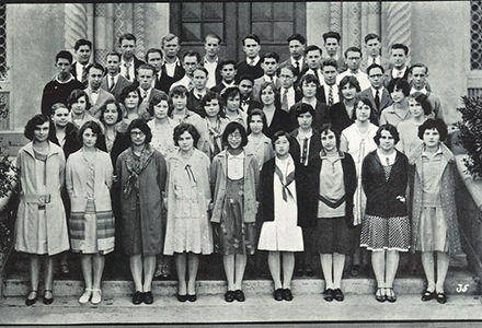 Allan Hancock College students posing in front of a building.
